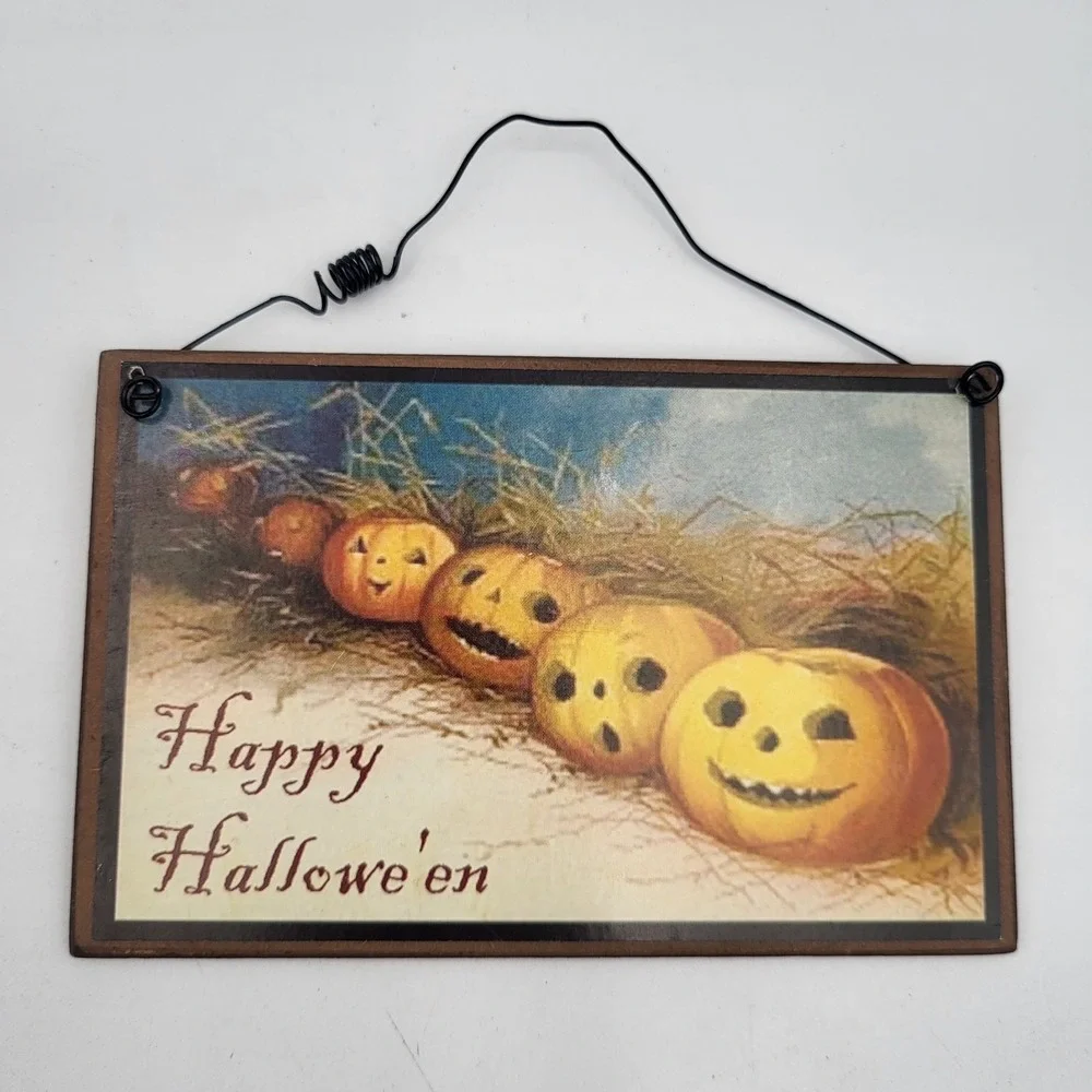 Vintage Halloween Plaque Postcard Jack-o'-lantern